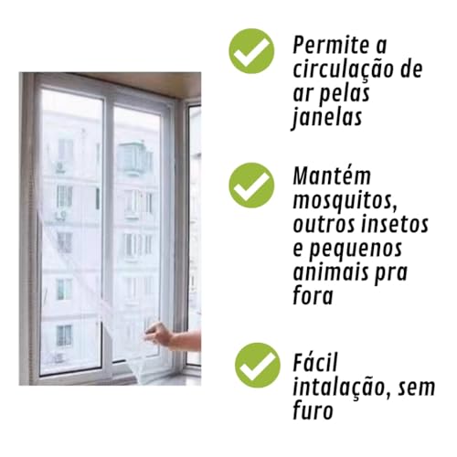 Tela Mosqueteira Janela Velcro Ajustável Anti Insetos - Kit com 3-1,5 x 1,3 metros