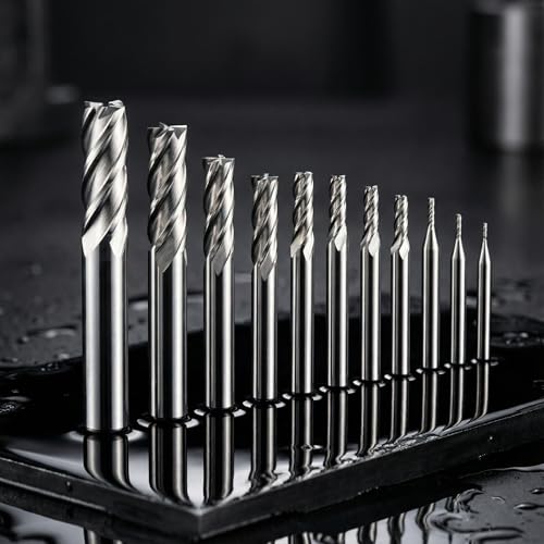 Image of EndMills 4 Flutes HSS-AL CNC Router Bit Cutting Tool Set 1.0-12mm for Steel Wood Aluminum Milling Cutter