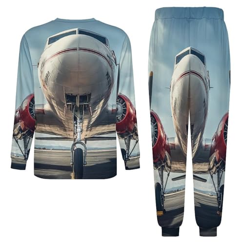 Aircraft on A Runway Men’s Pajama Set Long Sleeve Top And Pants Loungewear Sleepwear Pjs Nightwear4