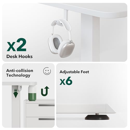 Image of FEZIBO 63 inch x 55 inchL Shaped Standing Desk Adjustable Height, 63 Inch Electric Stand up Corner Computer Desk, Sit Stand Home Office Desk with Splice Board, White
