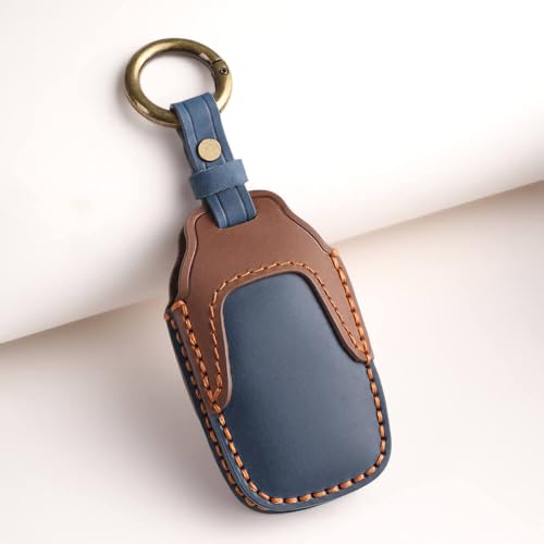Image of Keyzone Dual Leather Key Cover for Toyota Fortuner, Legender, Land Cruiser, Innova HyCros, 3 Button Smart Key (Blue-Brown)