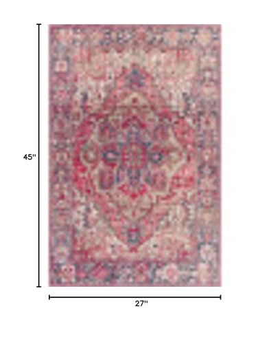 Livabliss Reeta Vintage Medallion Area Rug,2'3" x 3'9",Burgundy/Dark Blue