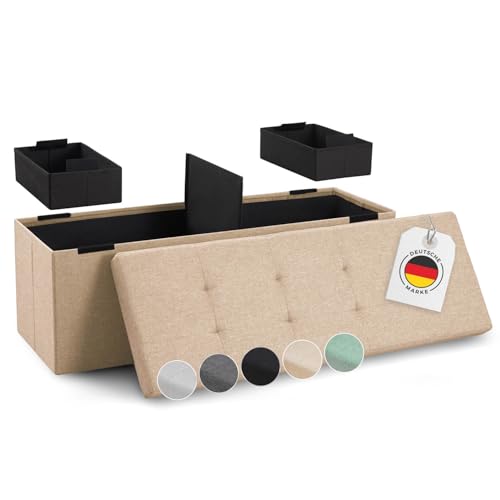 Blumtal Sitzbank mit Stauraum + 2 extra Boxen - Truhenbank 110x38x38 cm - Bequemer Hocker in Beige