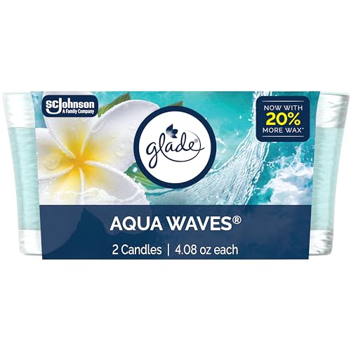 Glade 1-Wick Scented Candle Jar Aqua Waves Air Freshener Infused with Essential Oils 4.08 Oz 2 Count