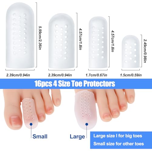 Image of 16 Pcs Gel Toe Protectors, Silicone Toe Caps Protectors for Women and Men Toe Covers Guards Sleeves for Pain Relief Shoes Cushions for Blisters and Corns