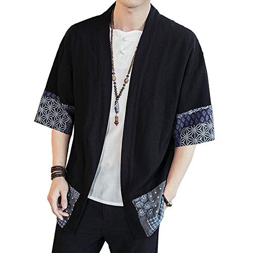 HAORUN Men Japanese Short Sleeve Kimono Cardigan Coat Loose Jacket Top