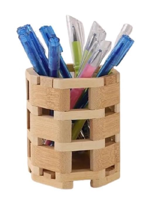 ONISHOMES Creative Bamboo Pen Holder Stand | Stylish Bamboo Desk Organizer for Pens, Crayons, Colored Pencils & Painting Tools | Multi-Purpose Storage for Home & Office Desk (Pack Of 1)