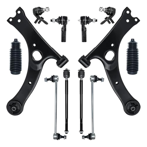 HALEQP 12 PCS Front Lower Suspension Kit Control Arm Ball Joint Sway Bar Stabilizer Link Outer & Inner Tie Rod Rack and Pinion Bellows Replacement For 2009-2013 Toyota Corolla Matrix (USA Built)