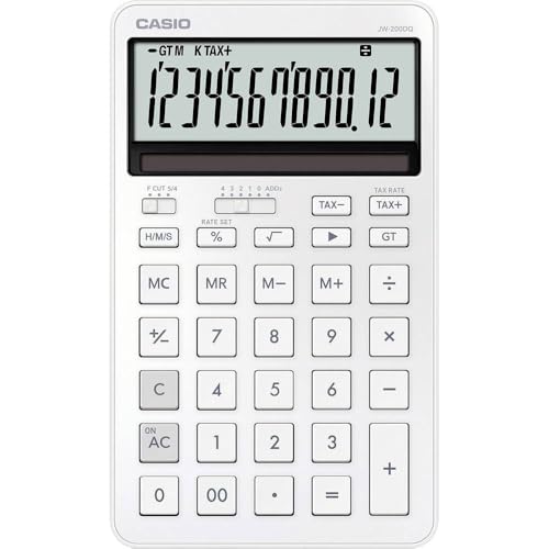 CASIO JW-200DQ Calculadora de Escritorio de tamaño Mediano con Frontal de Aluminio y un Estilo Elegante, Blanco