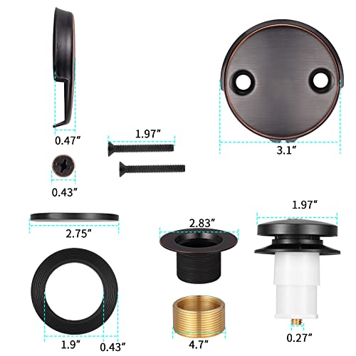Tip Toe Bathtub Drain Conversion Kit Assembly, Tub Drain Plug Trim Set Bath Tub Drain Stopper With Two-Hole Overflow Faceplate (Oil Rubbed Bronze) #TOP2