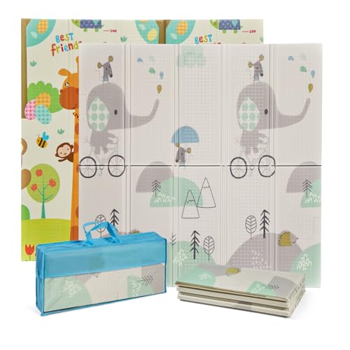 MS BabyWorld - Trendy - Alfombra de Juegos para Bebé 120x120 cm - Doble Cara, Tapete Muy acolchado (1cm Grosos), Plegable y con Bolsa de transporte