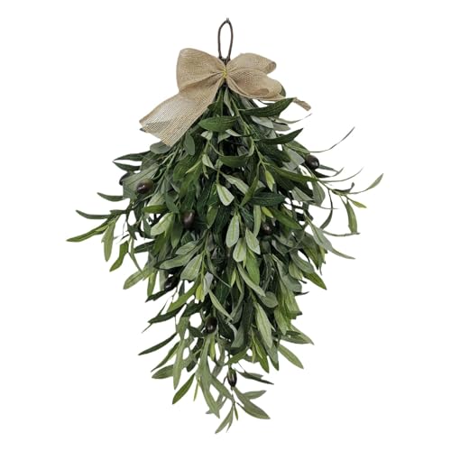 Artificial Teardrop Swag Olive Wreath Pendant 60cm/23.62 Inches Olive Branch Teardrop Swag Green Garland Decoration Fake Olive Leaves Decorative Swag for Wedding Birthday Party Festival