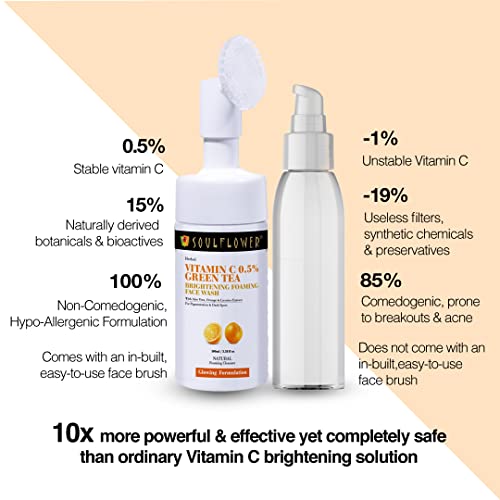 Image of Soulflower Vitamin C Foaming Face Wash for Glowing Skin, Deep Cleansing, Face Cleanser with Green Tea, Aloe Vera, Orange & Licorice Extract | Men & Women | 100ml