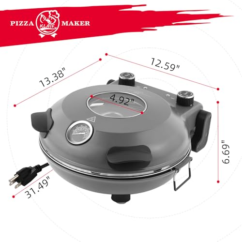 KLAIF 12\" Electric Countertop Pizza Oven Indoor With Ceramic Stone, Dual Adjustable Temperature Controls, Includes 4 Pizza Tools, LMR-Gray