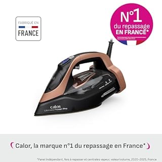 Calor Ultimate Power Pro Fer vapeur, Puissance d'une centrale vapeur, 3200 W, Débit vapeur continu 85 g/min, Fonction pressing 300 g/min, Fabriqué en France, FV9E50C0