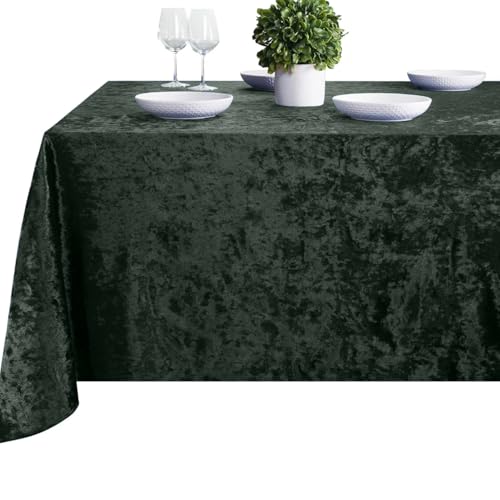 Elegant Event Essentials-Rectangle Crushed Velvet Tablecloths-Thicken Wrinkle-Resistant Table Cloth, Washable Heavy Weight Table Cover 70 Inch x 126 Inch Bottle Green