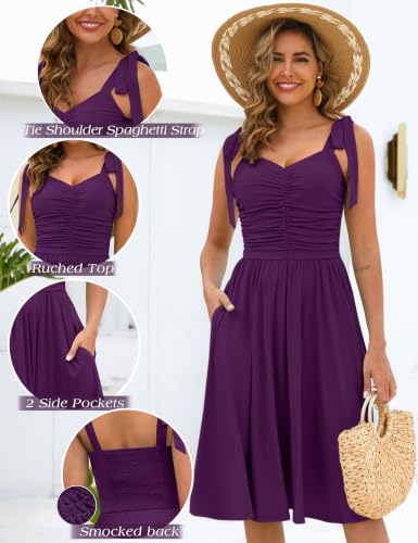 Image of Kranda Women 2026 Summer Casual Spaghetti Strap Sundress V Neck Sleeveless Flowy Boho Floral Midi Dress with Pockets