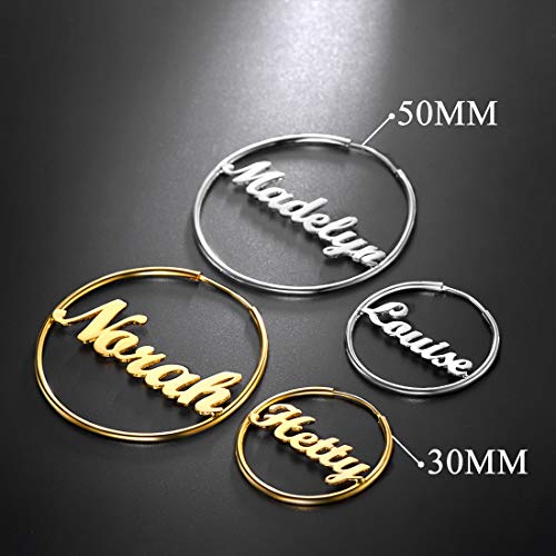 U7 Personalized Name Earrings Sterling Silver Any Initials Script Name Jewelry Custom Name Earrings Hoop For Women Girls (Silver-50Mm Hoop) #TOP3