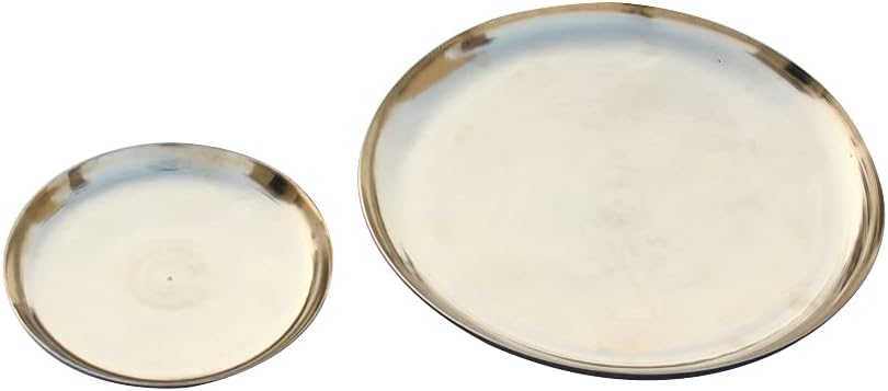 DeKulture Ayurveda Pure Kansa Bronze Dinner Platter Lunch Plate Dinner Plate Charger Plate Pizza Plate Appetiser Platter Dessert Plate Nested Platters Set of 2