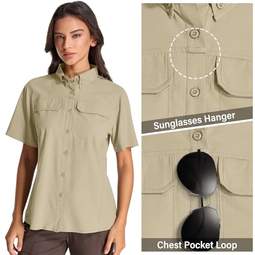 Womens Safari Hiking Sun Shirts Sun Protection Quick Dry Short Sleeve Button Shirts3