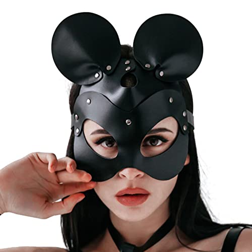 PIIKNUO Masque Chat Femme Masque Catwoman Masque de Mascarade Demi Visage Masque Chat Cuir Masque Chat Cosplay pour Mascarade Halloween Carnaval Cosplay Cadeau de Fête de Maquillage (Noir) Cover
