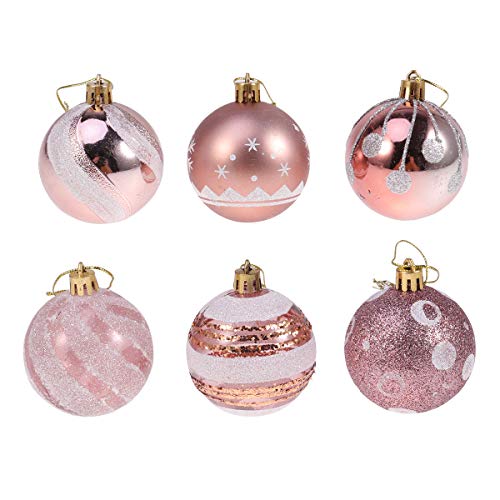 Conjunto de bolas para enfeites de árvore de Natal de 6 cm, ouro rosa, 24 peças
