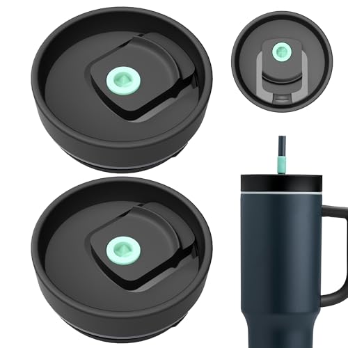 40oz Replacement Lid for Stanley & Owala Tumblers - 2 Pack Spill Proof Splash Resistant Tumbler Lid, Reusable Universal Fit Cup Cover for 40oz Water Bottles(Black-Green, 40oz)