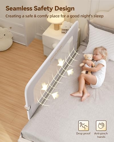 Image of Baby Bed Rail Guard, 32in Thickened Toddler Bed Rail for Toddlers, Extral Tall Swing Down Child Safety Side Railing Guards with Reinforced Anchor for Twin, Full, Queen, King Bunk Size Bed, Grey, 27 inchH