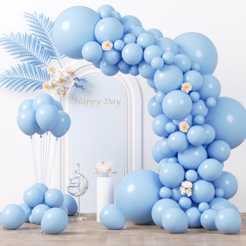 Image of Voircoloria 130pcs Light Blue Balloons Different Sizes 18 inch 12 inch 10 inch 5 inch Baby Blue Balloons for Boys Girls Birthday Baby Shower Gender Reveal Wedding Children's Day Decorations
