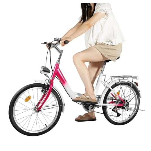 KigerNee Bicicleta de ciudad 20 pulgadas, 6 marchas LED, altura ajustable (90 kg), ruedas de aluminio, freno V-Brake/tambor, color rosa/blanco Urban Bike