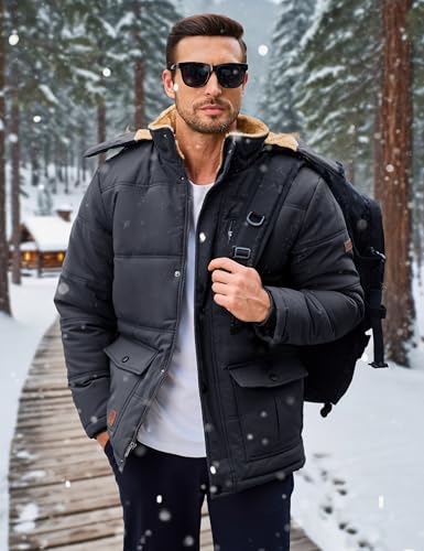 MAGCOMSEN Chaquetas de invierno para hombre Abrigos largos térmicos Chaquetas de parka con capucha desmontable - imagen 3