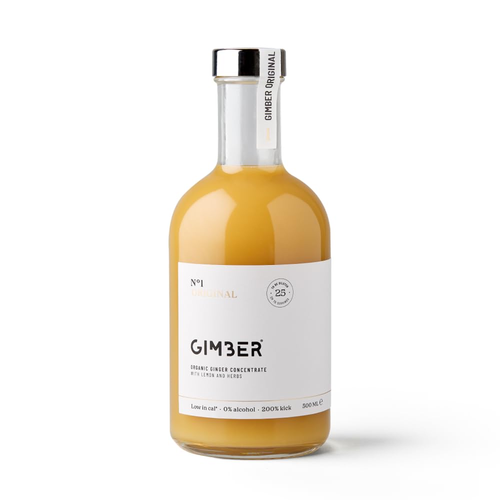 GIMBER Biologisches Ingwerkonzentrat 500 ml | Alkoholfreies Bio-Getränk aus Ingwer, Zitrone und Kräutern | Premium Bio Ingwer Essenz