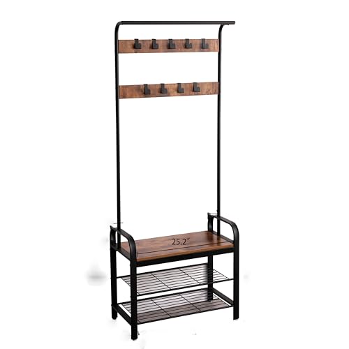 4-in-1 Hall Tree with Shoe Bench Coat Rack Furniture Storage