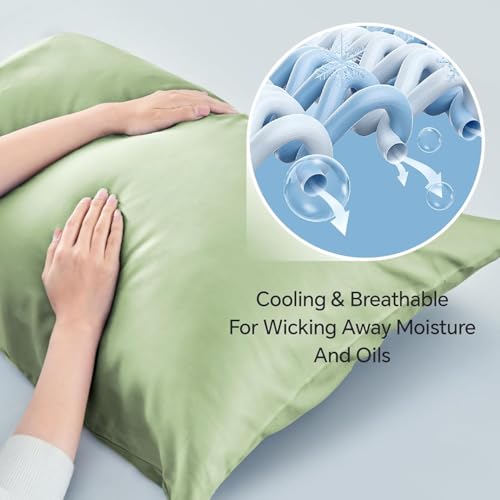 Image of BEDELITE King Pillow Cases Set of 2, Rayon Derived from Bamboo, Sage Green | Cooling and Breathable Pillow Cover for Hot Sleepers & Night Sweats, Silky Soft Cozy, Envelope Closure, 20x36 Inches