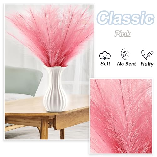 Acfruits Pink Pampas Grass Small, 30 Pcs 17" Faux Pampas Grass Short Decor, Pompas Grass Flower Arrangement and Vase Filler for Boho Home Wedding Decoration — view 3