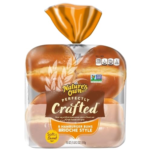 Nature\'s Own Butter and Perfectly Crafted Brioche Hamburger Buns Non-GMO -No Artificial Preservatives Colors Flavors - No High Fructose Corn Syrup, 2 Packs (Total Of 16 Buns in Total)