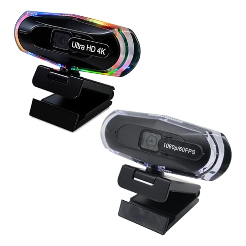 Webcam 4K autofocus noire avec éclairage dynamique pour streaming vidéo sur PC - 6