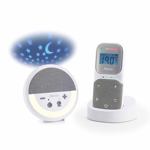 Alecto DBX150 - luksusowa elektroniczna niania Full Eco DECT Audio z projektorem, wyświetlaczem, nocną lampką nocną i kołysankami – biała/szara