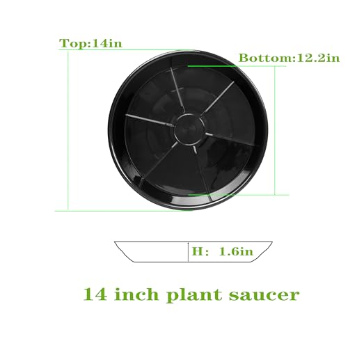 Afrine 2 Pack Plant Saucer Drip Tray 13 14 inch, Large Heavy Sturdy Plastic Planter Flower Pot Saucers for Indoor Outdoor Garden, Plant Water Drip Trays for pots (14" 2Pack, Black)