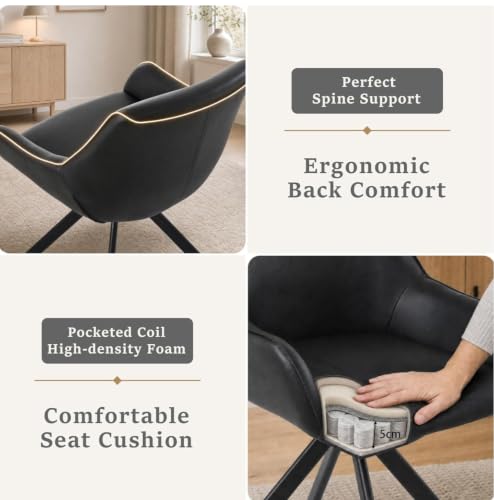 Image of Set of 6 Chairs 360 Degree Rotating Legs Stylish, Modern, Elegant & Comfortable PU Leather Arms Chairs for Dinning Living Hotel Cafe (6 Chairs) (Black Set of 6)