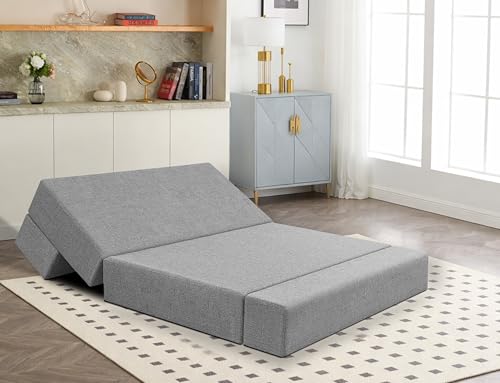 Image of Los Angeles Foldable One Seater Sofa Cum Bed, Sofa Bed 3 X 6 Feet Jute Fabric Washable Cover- Including Cushion Perfect for Living Room - Grey Color