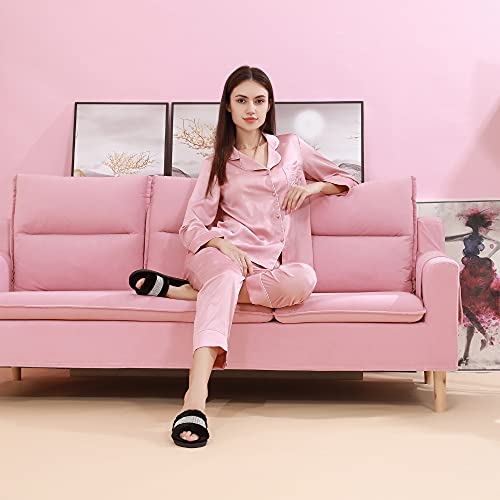 Natalie Mills Rhinestone Faux Fur House Shoes - Open Toe Slippers with Massage Technology for Summer & Winter Glamping4