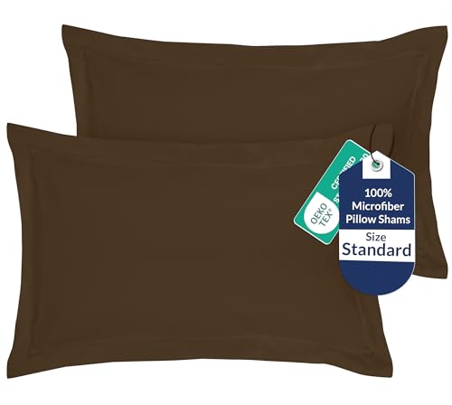Image of Royale Linens Pillow Shams 2 Pack Standard Size 20x26 Inch - 1800 Microfiber - Bed Pillow Shams, Wrinkle Resistant Super Soft and Cozy - Back Overlap Closure - Oxford Pillowcase (Standard, Chocolate)
