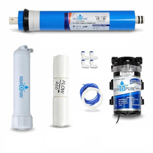 Image of AQUA D PURE RO Service Kit | 80 GPD RO Membrane Housing + 450 Flow Restrictor + Pipe + Booster Pump | Compatible with All Domestic RO Water