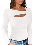 ANRABESS Womens Cutout Tops Trendy Sexy Long Sleeve Shirts Ribbed Slim Fit Tee 2025 Fall Fashion Going Out Tshirts Clothes White Medium