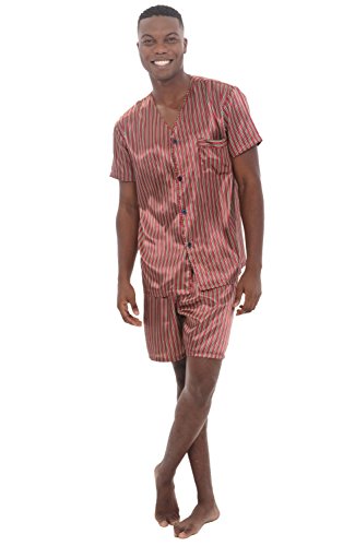 Alexander Del Rossa Mens Satin Pajamas, Short V-Neck Pj Set3