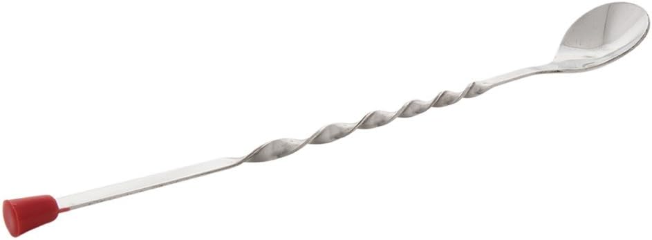 (Set of 12) 11-Inch Stainless Steel Bar Spoon with Red Knob Long Handle Twisted Mixing Spoon