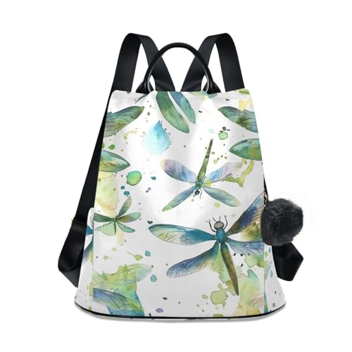 Evita robos en tus viajes con esta mochila de libélula verde acuarela para mujer