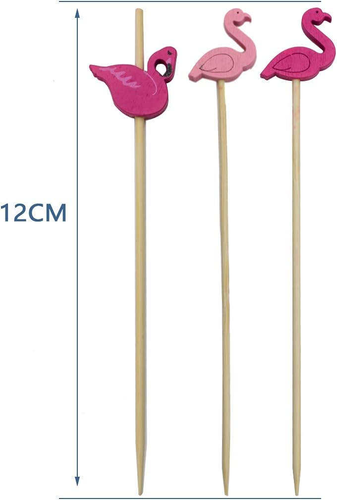 Cocktail Picks Bamboo Toothpicks Disposable Fruit Sticks for Appetizers Fruits Sandwich Burger BBQ Cocktail Party Supplies Fancy Sticks Flamingo 100PCS 4.7 inch