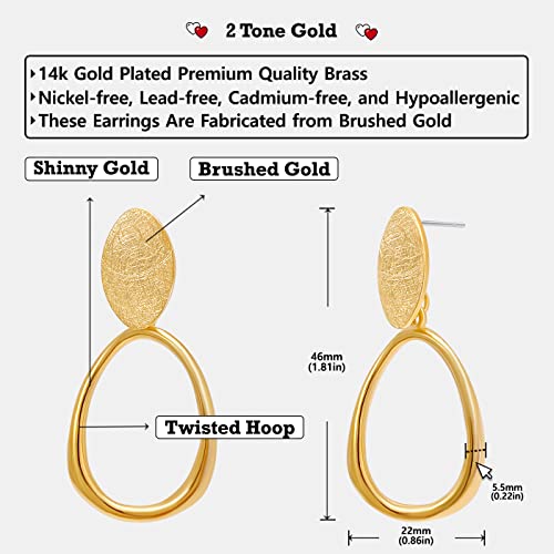 Ozel Teardrop Earrings Brushed Finished Dangle Earrings - 14K Yellow White Gold Plated Long Drop Dangle Earrings - High Polished Statement Jewelry Gift For Women Teen Girls– Teardrop Oval Round Square Circular Semi-Circular Geometry Shape (G302319) #TOP4